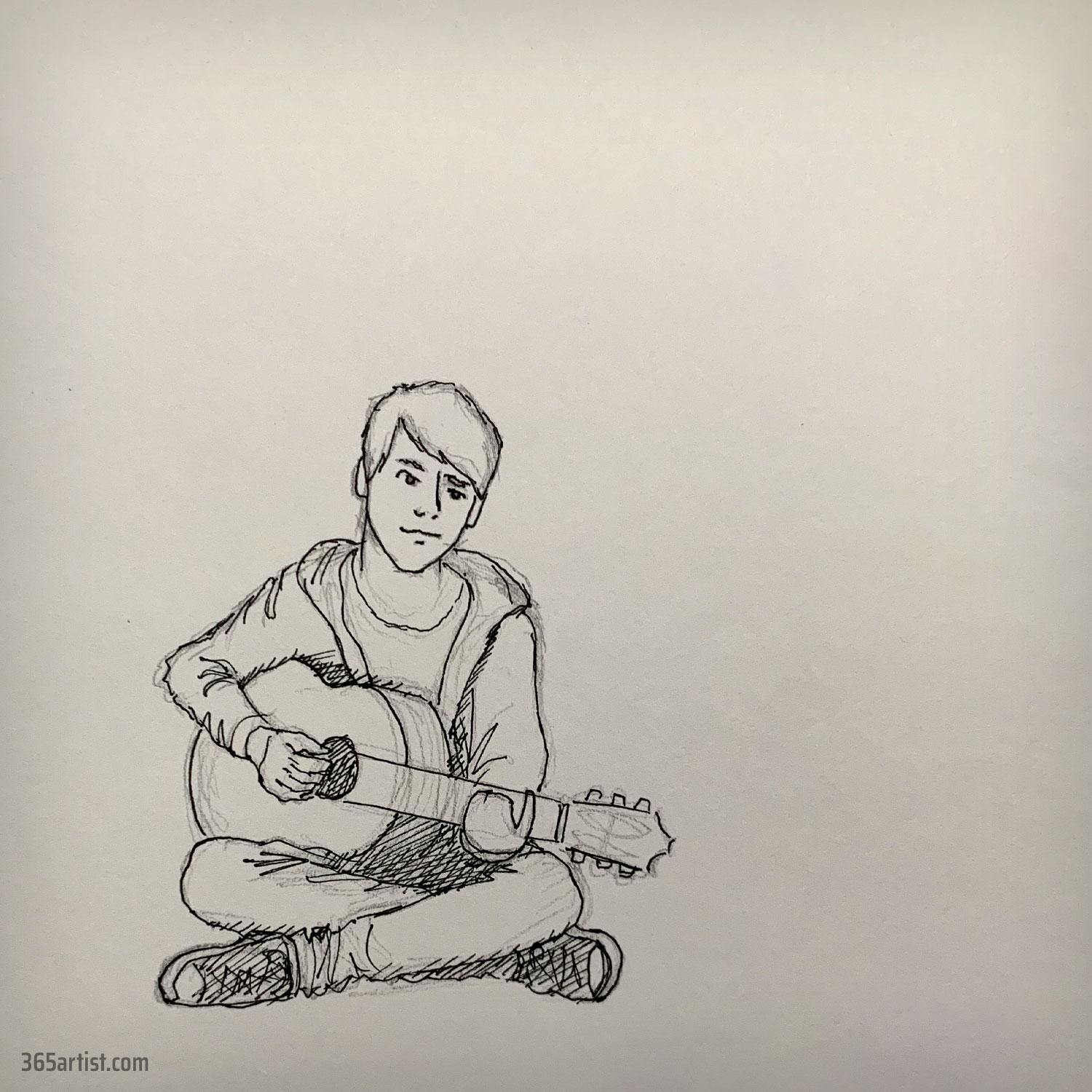 drawing of an acoustic guitar player
