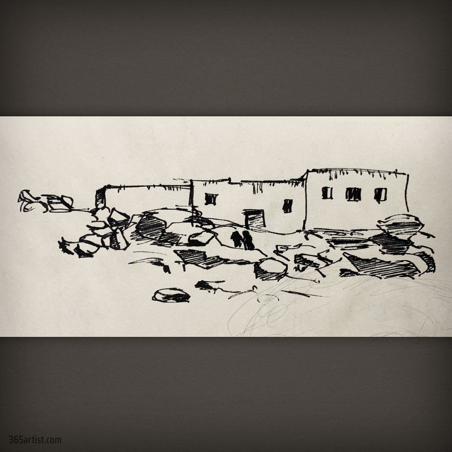 drawing of an ancient building