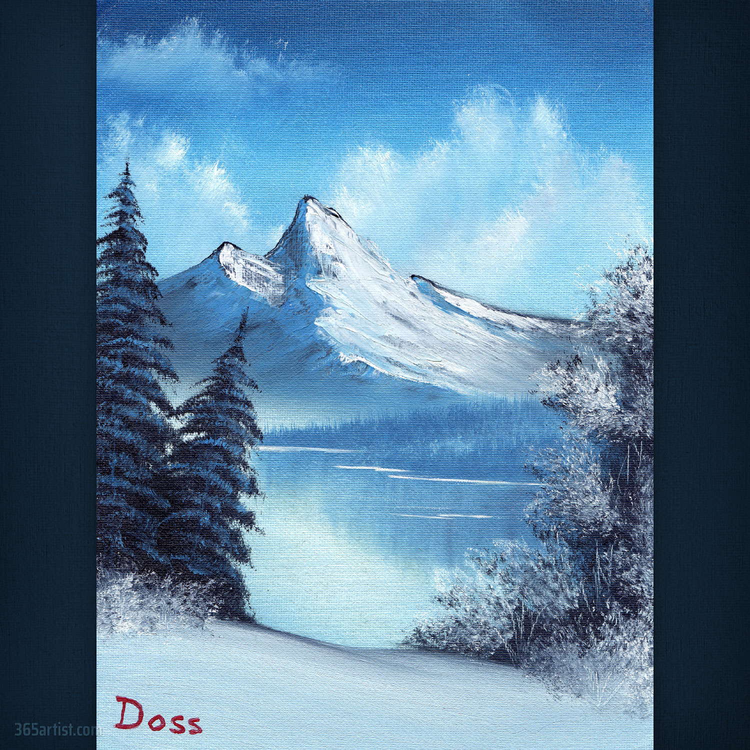 Bob Ross snowy mountain painting
