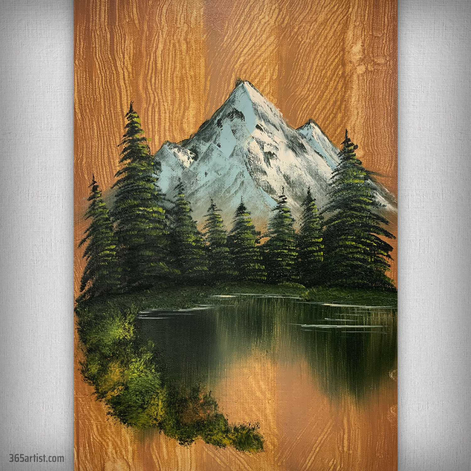 mountain wood painting