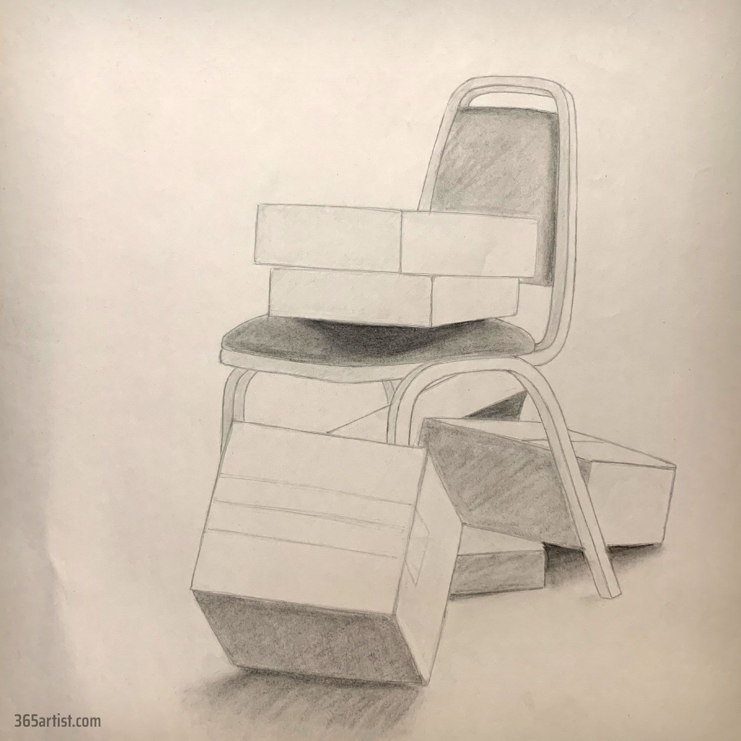 drawing of chair and boxes