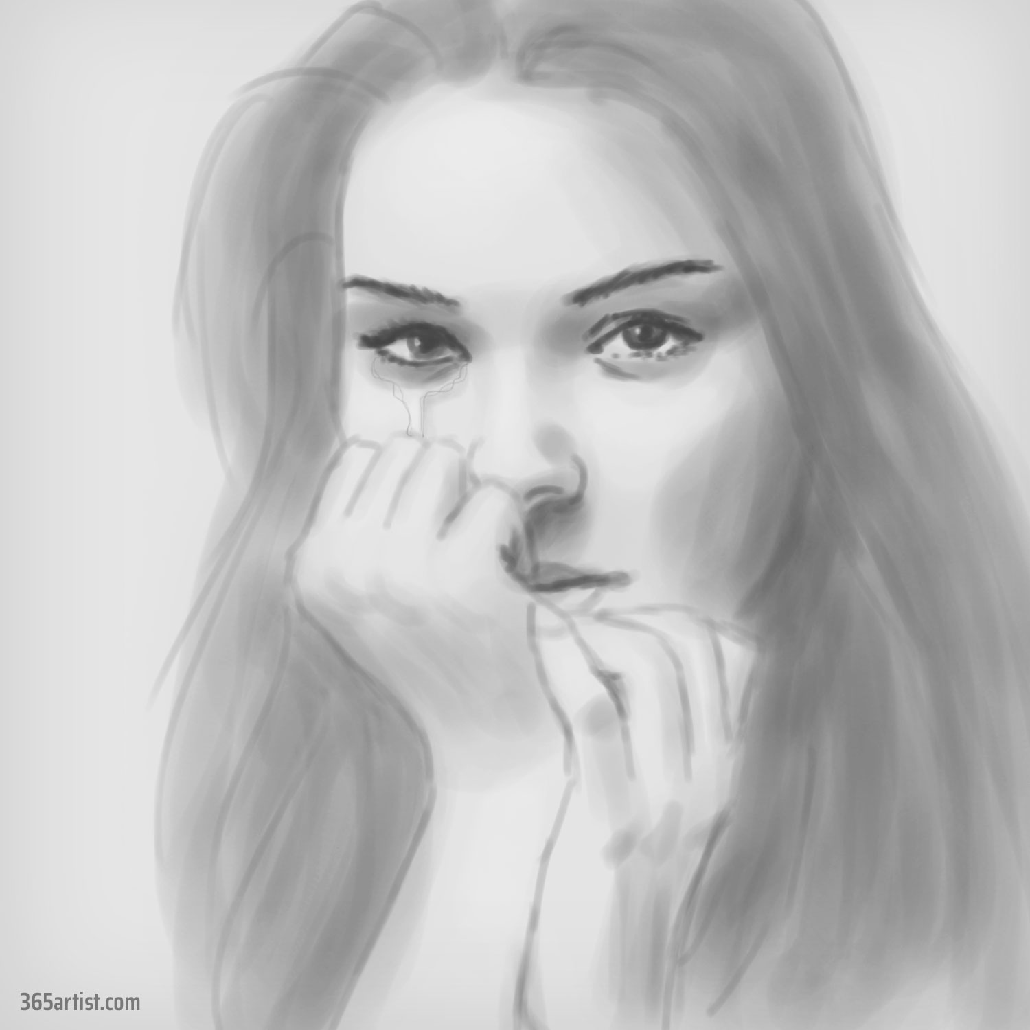 drawing of a crying woman