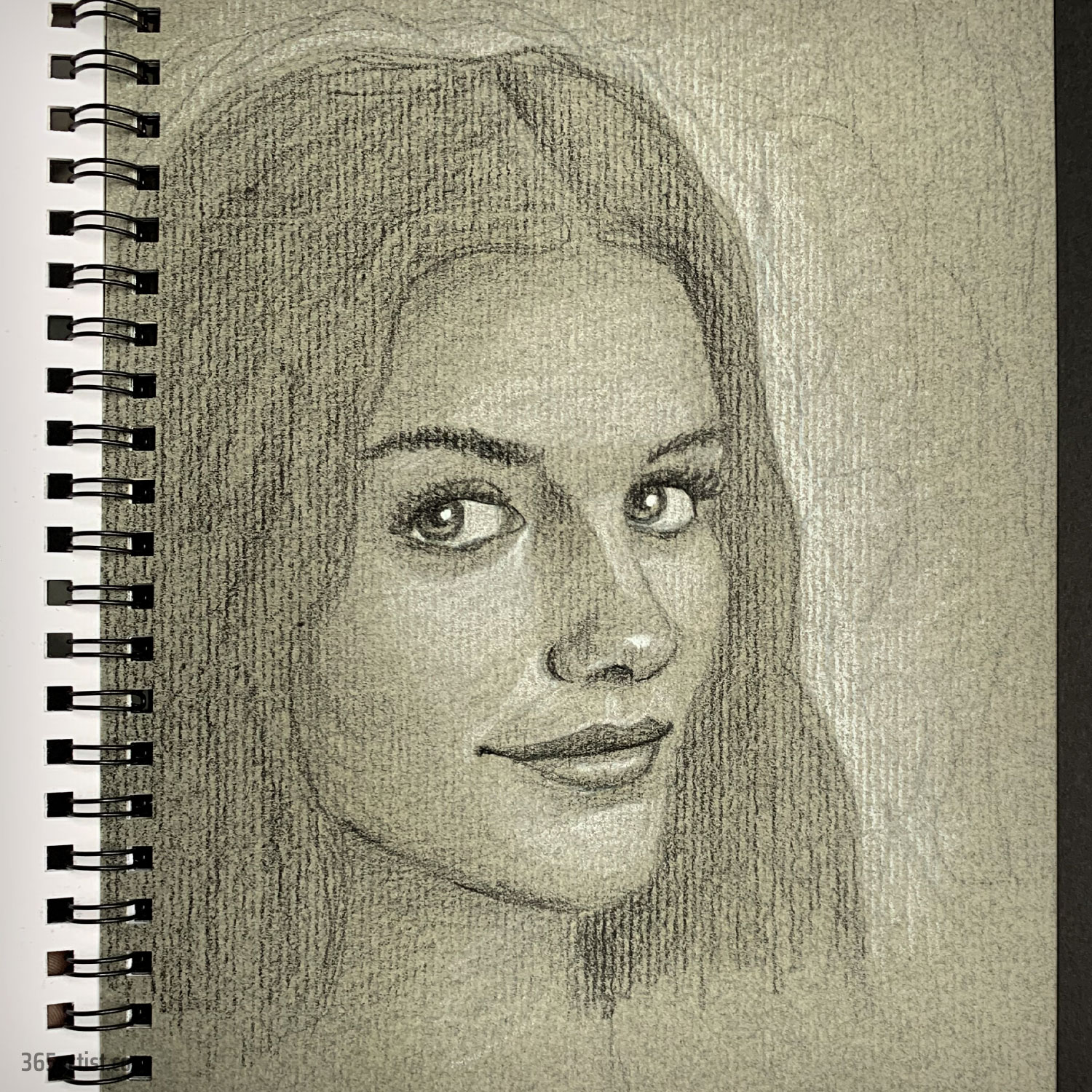 charcoal portrait on gray paper