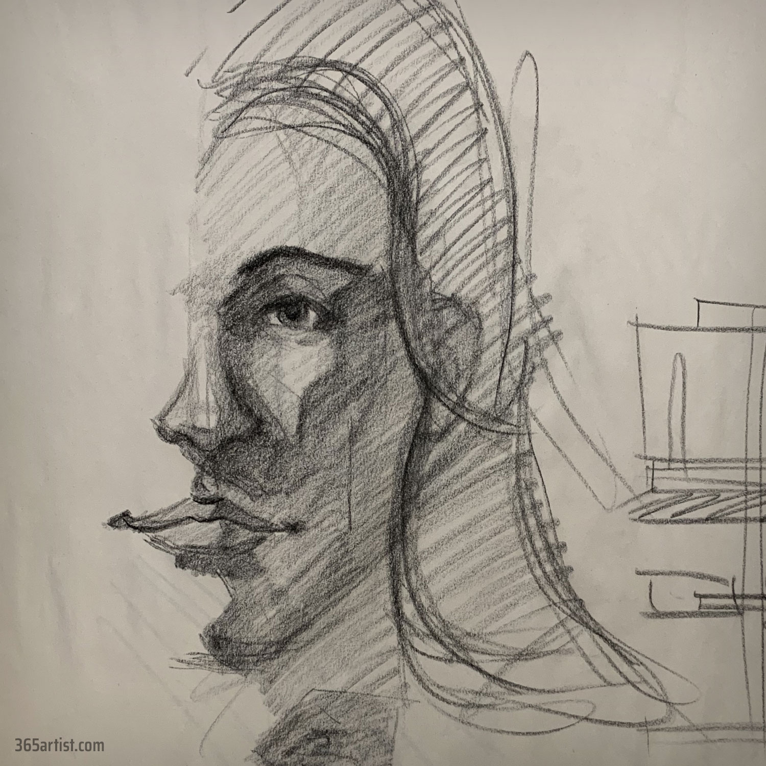 drawing of a half a face