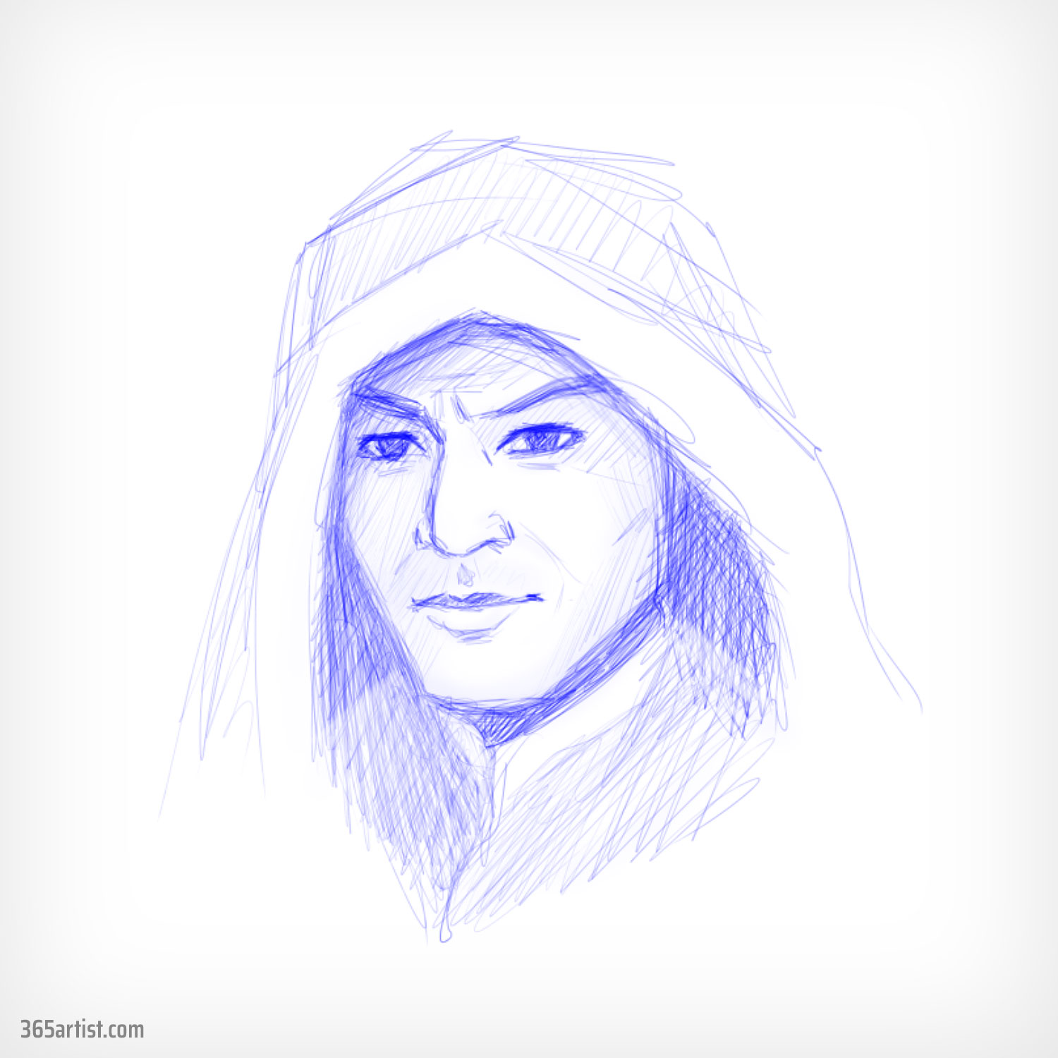 drawing of a hooded man