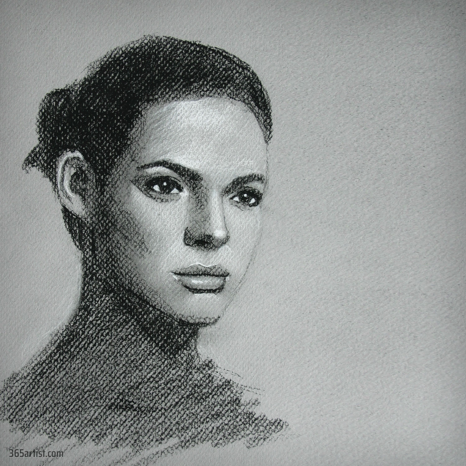 pensive charcoal portrait drawing