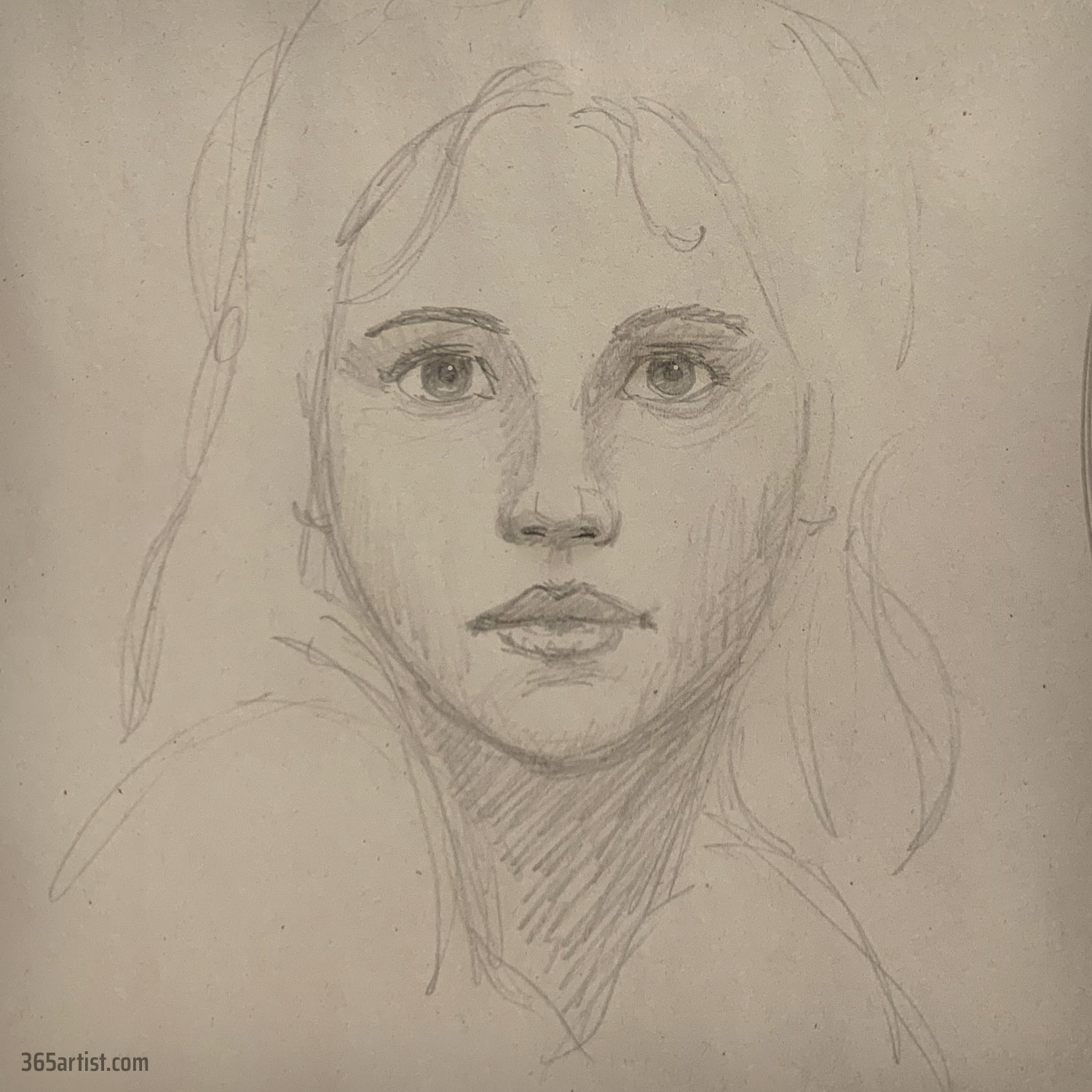 pencil drawing of a solemn woman