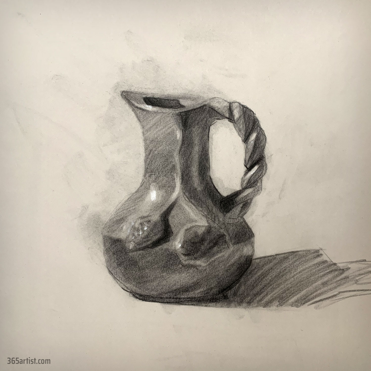 charcoal drawing of a water jug