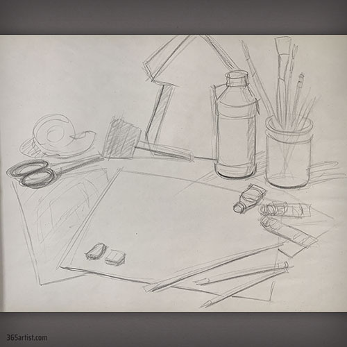 drawing of art supplies