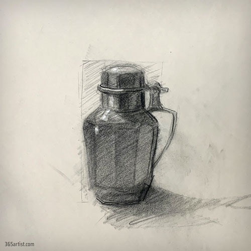 charcoal drawing of a water jug