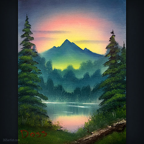 mountain sunset oil painting