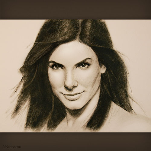 Sandra Bullock dry brush painting